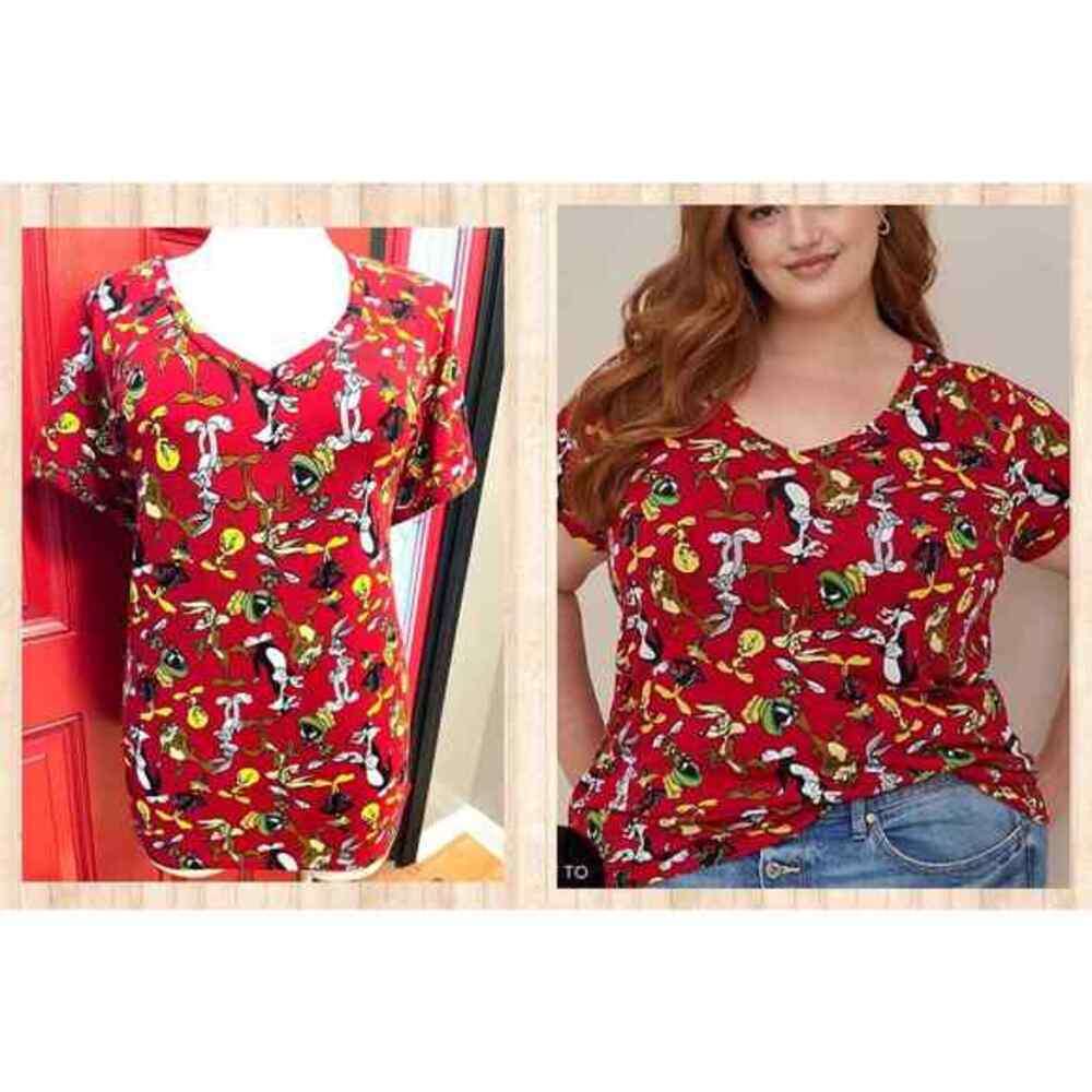 Torrid 1 (1x) Looney Toons Warner‎ Bros Red Bugs Bunny Daffy Duck Red T Shirt